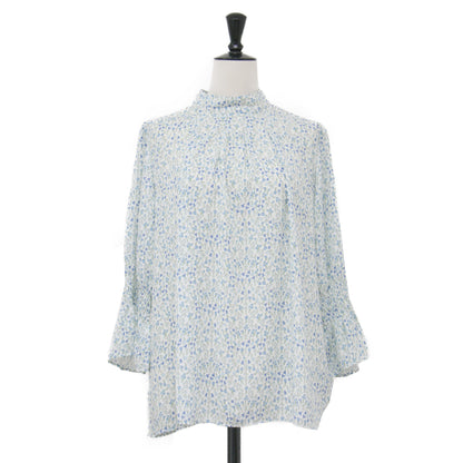 スノーブルーガーデン シャーリング ブラウス / Snowblue Garden 七分袖 スタンドネック 小花柄 フラワー ギャザー