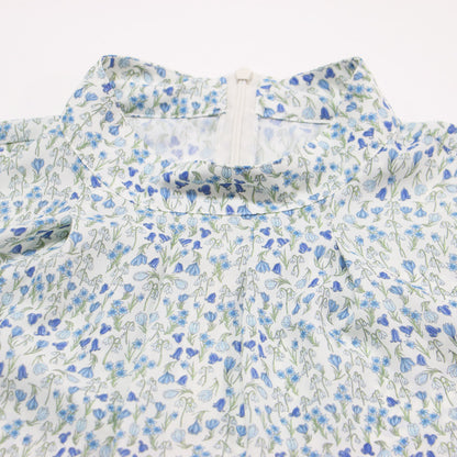 スノーブルーガーデン シャーリング ブラウス / Snowblue Garden 七分袖 スタンドネック 小花柄 フラワー ギャザー