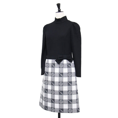 タイトシルエット コンビワンピース / ドレス 長袖 ミディ丈 ハイネック カメリア ブロックチェック