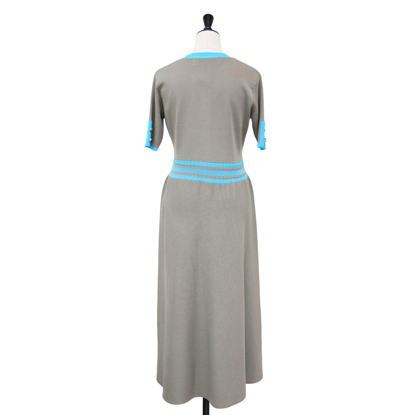 24春夏 I wonder if... バイカラー ライン ワンピース / ミディ丈 半袖 ニット Vネック Aライン