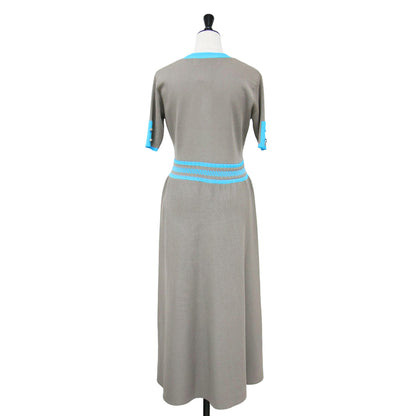 24春夏 I wonder if... バイカラー ライン ワンピース / ミディ丈 半袖 ニット Vネック Aライン