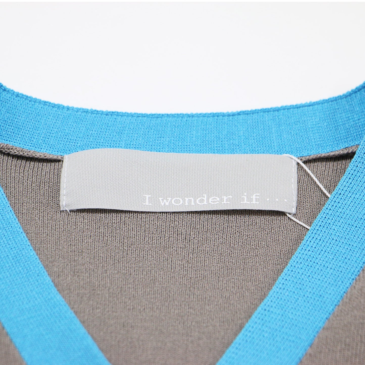 24春夏 I wonder if... バイカラー ライン ワンピース / ミディ丈 半袖 ニット Vネック Aライン