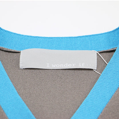 24春夏 I wonder if... バイカラー ライン ワンピース / ミディ丈 半袖 ニット Vネック Aライン