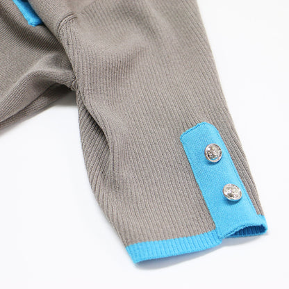 24春夏 I wonder if... バイカラー ライン ワンピース / ミディ丈 半袖 ニット Vネック Aライン