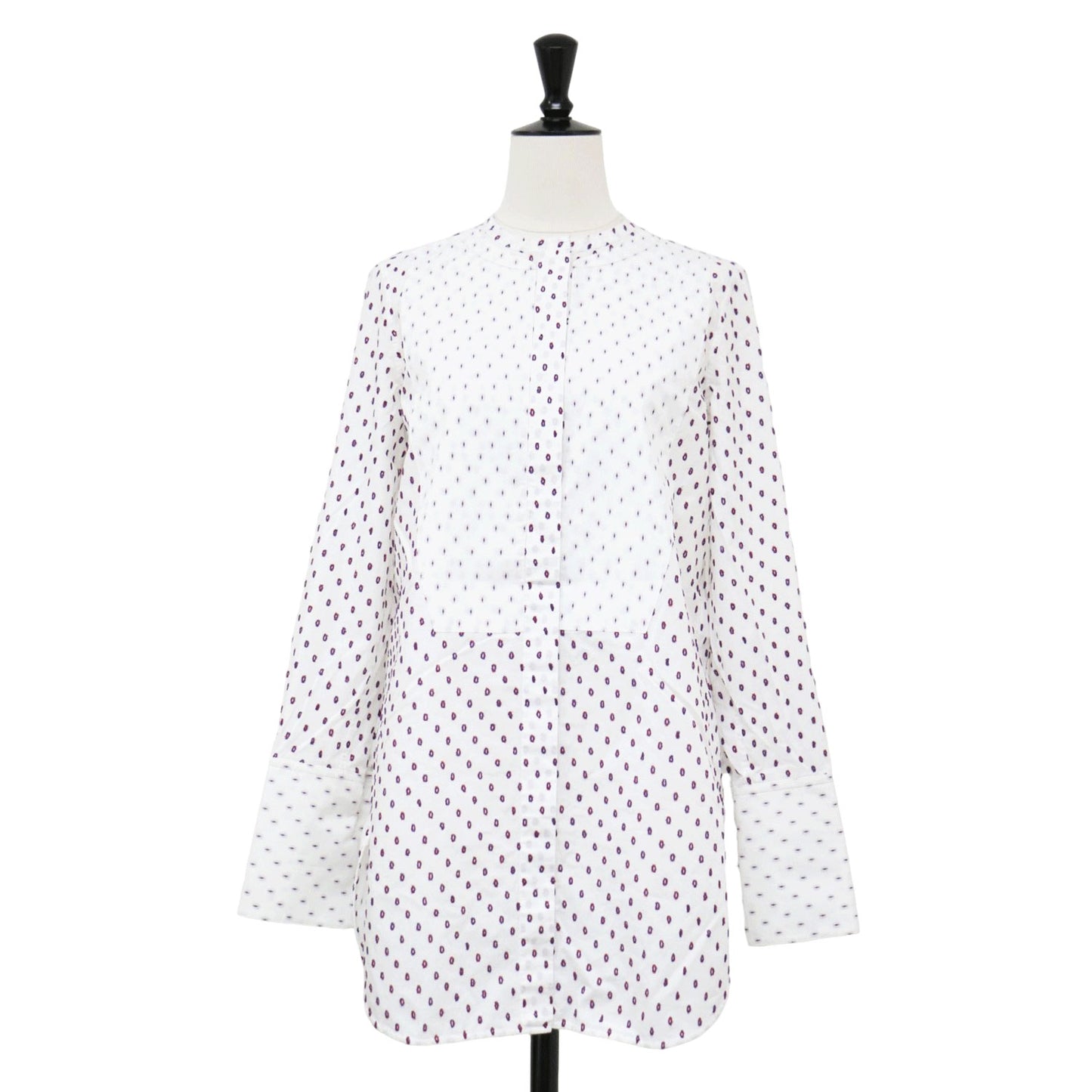 カットジャガード タキシード シャツ / ブラウス 長袖 ノーカラー ドット コットン フィービー期