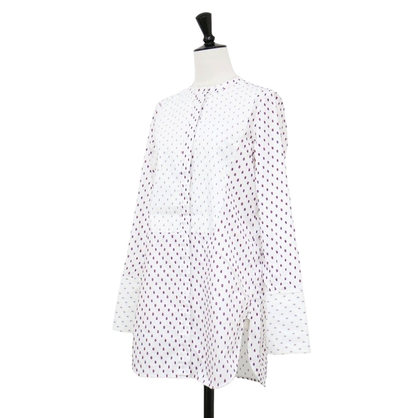 カットジャガード タキシード シャツ / ブラウス 長袖 ノーカラー ドット コットン フィービー期