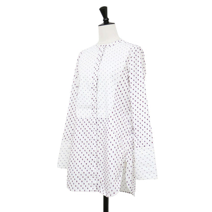 カットジャガード タキシード シャツ / ブラウス 長袖 ノーカラー ドット コットン フィービー期