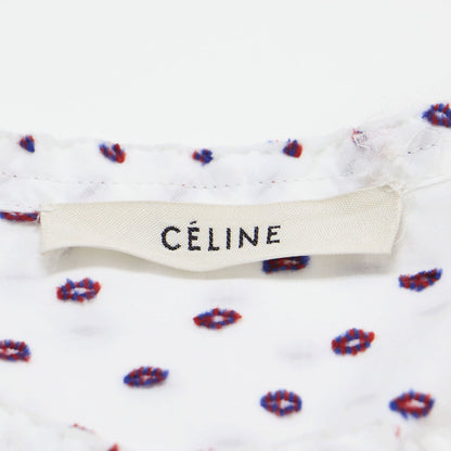 カットジャガード タキシード シャツ / ブラウス 長袖 ノーカラー ドット コットン フィービー期