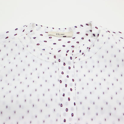 カットジャガード タキシード シャツ / ブラウス 長袖 ノーカラー ドット コットン フィービー期