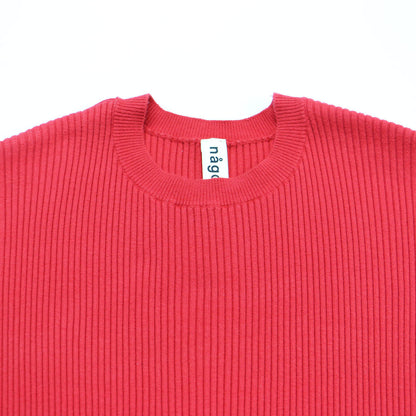 コットン カシミヤ ニット ワンピース / ロング クルーネック 長袖 Iライン リブ