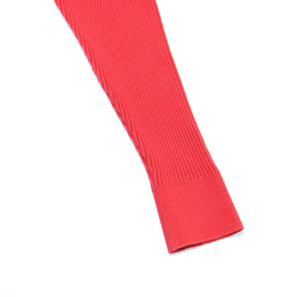 コットン カシミヤ ニット ワンピース / ロング クルーネック 長袖 Iライン リブ