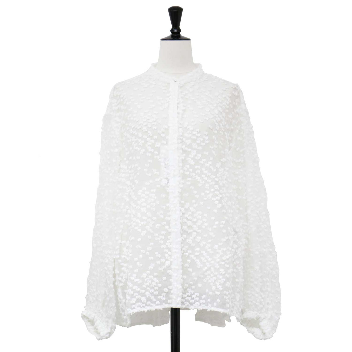 24秋冬 バックフレア ドット カットジャガード ブラウス / 長袖 シアー ノーカラー