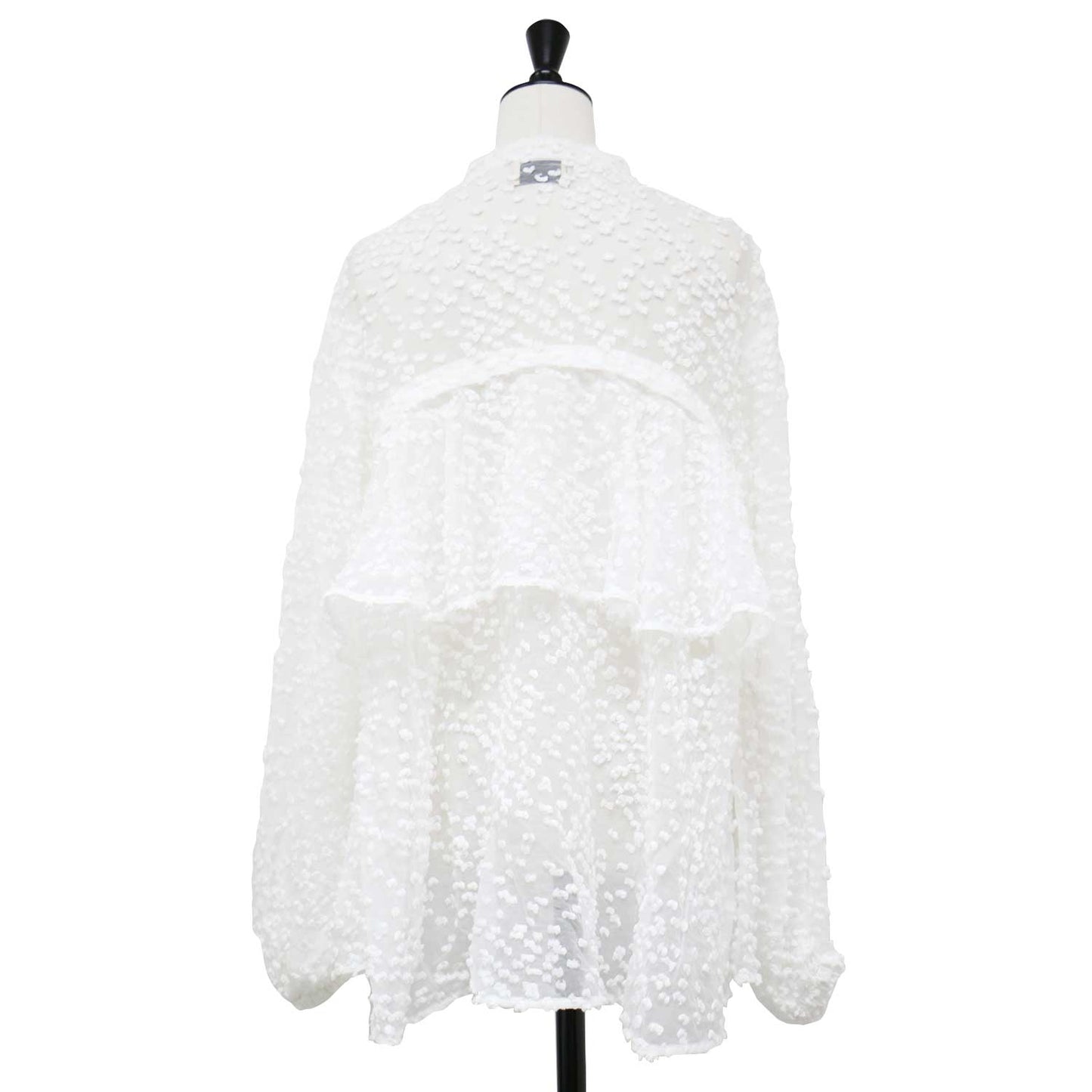 24秋冬 バックフレア ドット カットジャガード ブラウス / 長袖 シアー ノーカラー