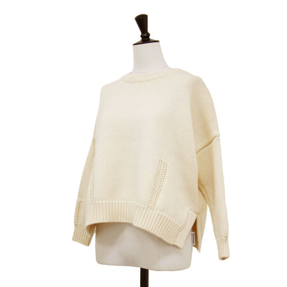 コットン ウール クルーネック ニット / プルオーバー ショート丈 長袖 ワイド ローゲージ