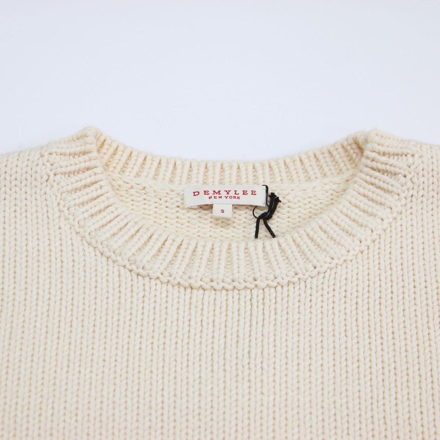 コットン ウール クルーネック ニット / プルオーバー ショート丈 長袖 ワイド ローゲージ