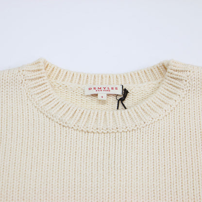 コットン ウール クルーネック ニット / プルオーバー ショート丈 長袖 ワイド ローゲージ