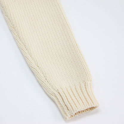 コットン ウール クルーネック ニット / プルオーバー ショート丈 長袖 ワイド ローゲージ