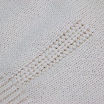 コットン ウール クルーネック ニット / プルオーバー ショート丈 長袖 ワイド ローゲージ