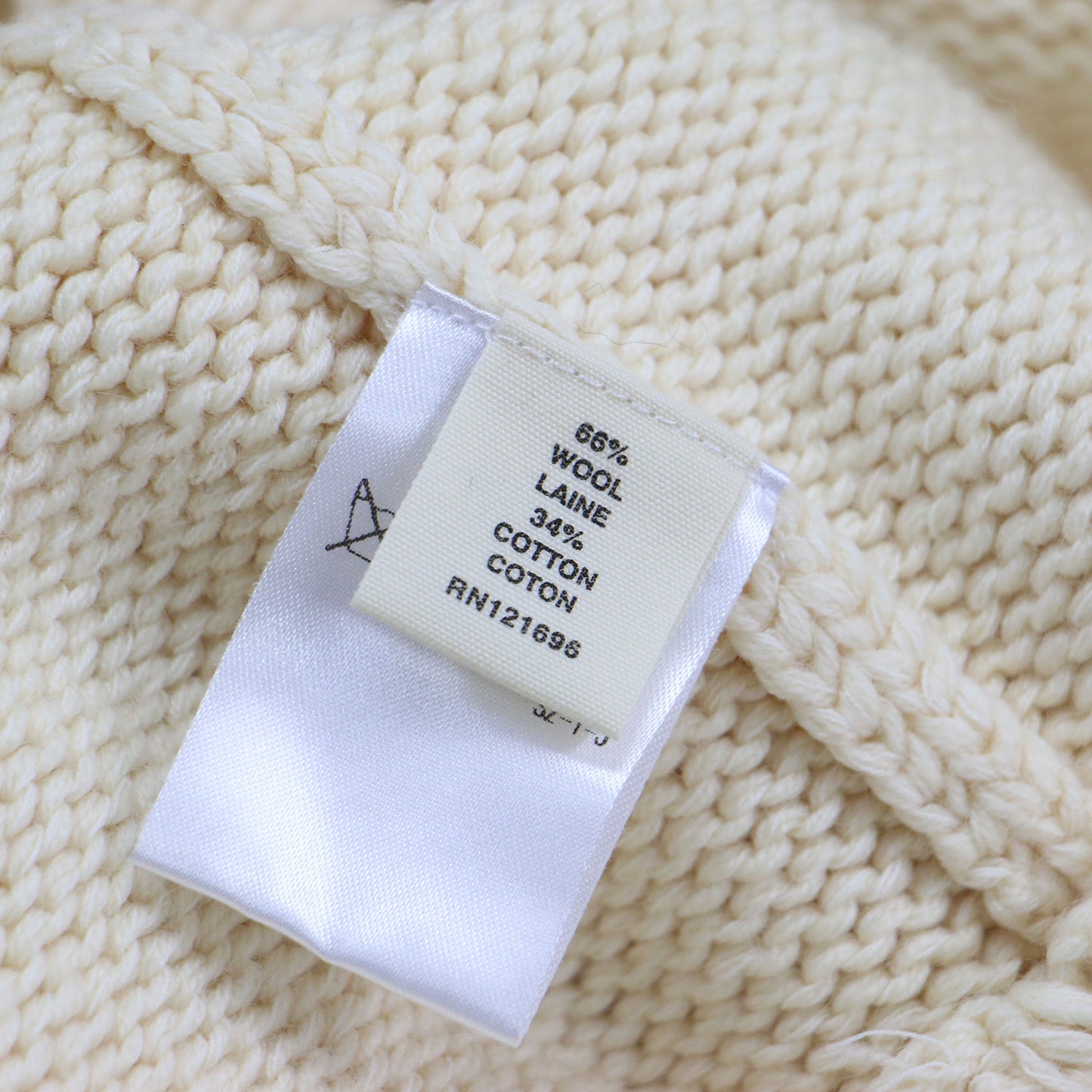 コットン ウール クルーネック ニット / プルオーバー ショート丈 長袖 ワイド ローゲージ