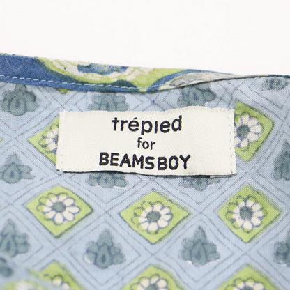 × BEAMS BOY 別注 ブロック プリント ワンピース / ロング丈 半袖 花柄 ドッキング コットン