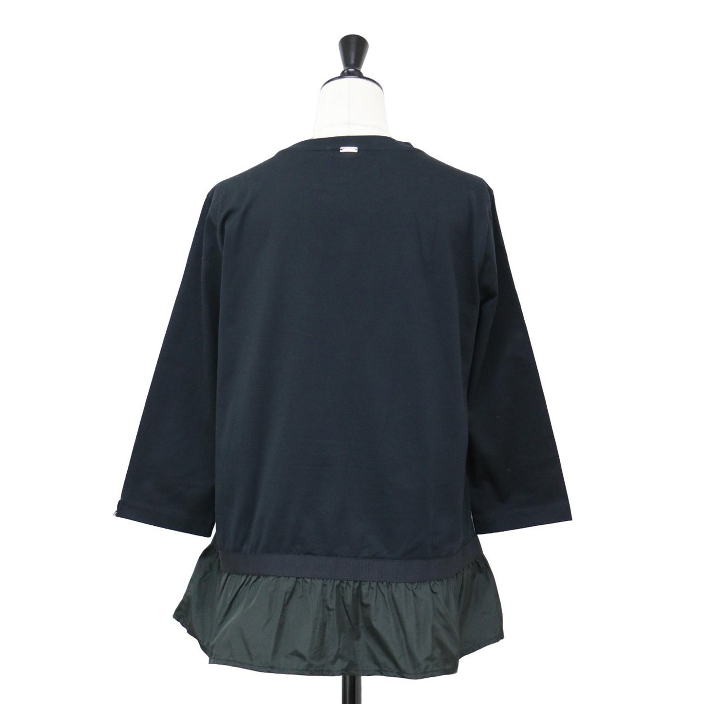7分袖 ペプラム Tシャツ / カットソー クルーネック ジャジー フリル タフタ コットン