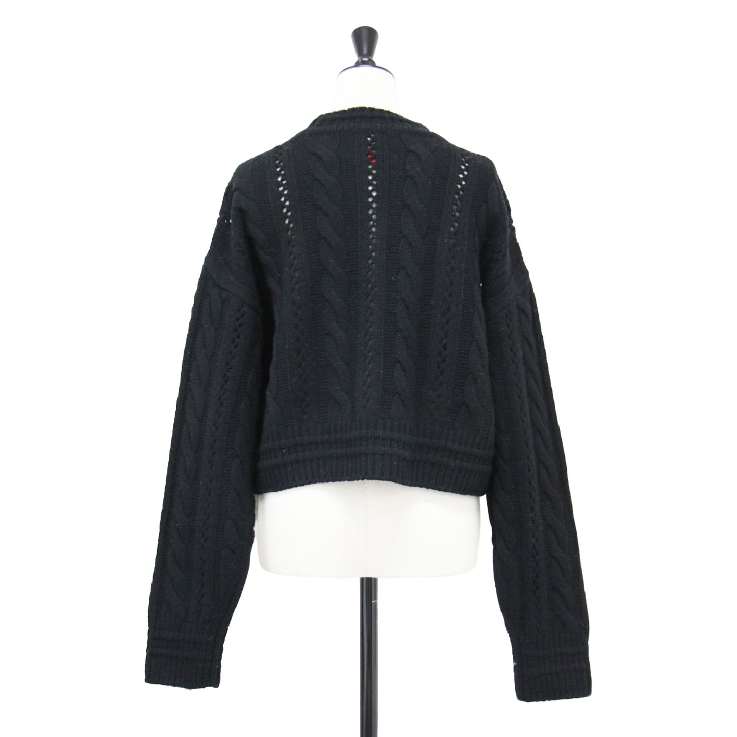 ローゲージ アイレット ケーブル クロップド トップ / ニット プルオーバー ショート丈 クルーネック 長袖 ウール