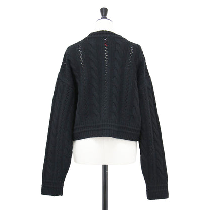 ローゲージ アイレット ケーブル クロップド トップ / ニット プルオーバー ショート丈 クルーネック 長袖 ウール