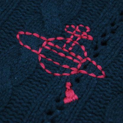 ローゲージ アイレット ケーブル クロップド トップ / ニット プルオーバー ショート丈 クルーネック 長袖 ウール