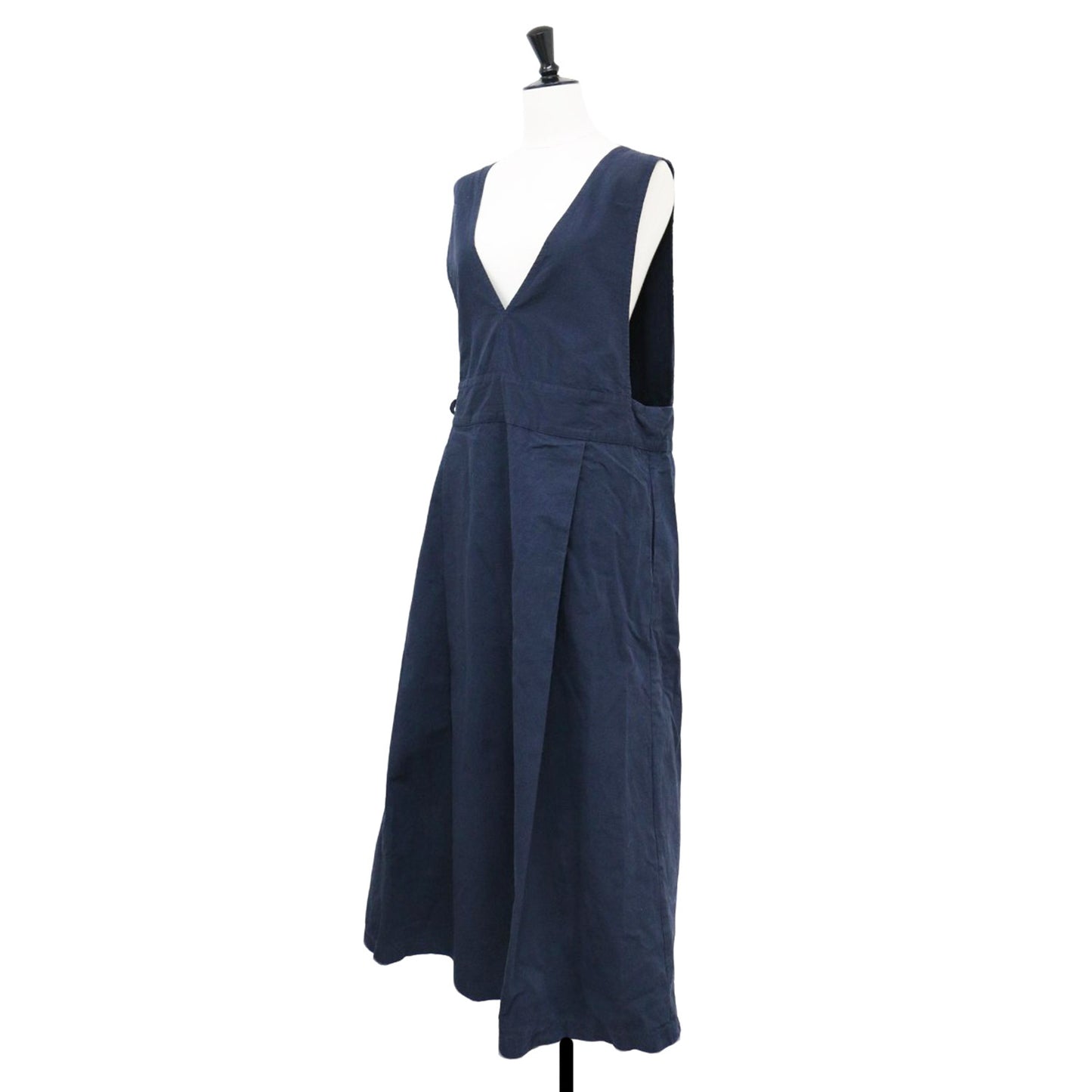 コットン ヘンプ ラップ ワンピース / ジャンパースカート Vネック ロング ノースリーブ タック Aライン