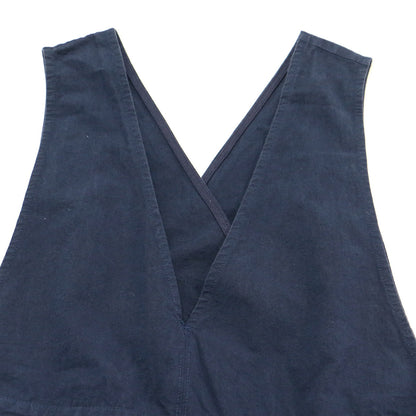 コットン ヘンプ ラップ ワンピース / ジャンパースカート Vネック ロング ノースリーブ タック Aライン