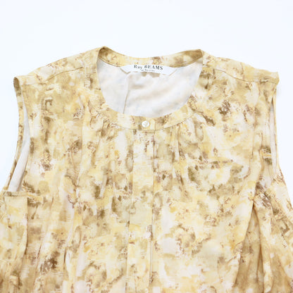 プリント プリーツ ノースリーブ ワンピース / ロング ノースリーブ 総柄