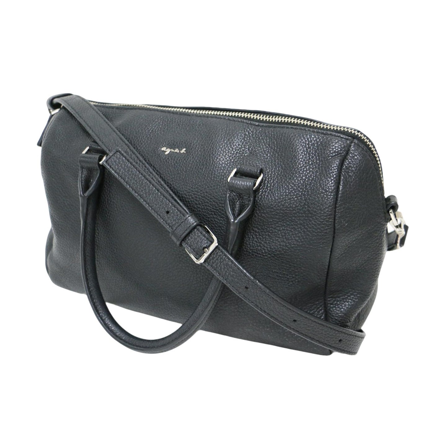 カウレザー 2WAY ボストン バッグ / ショルダーバッグ ハンドバッグ メタルロゴ 肩掛け 斜め掛け