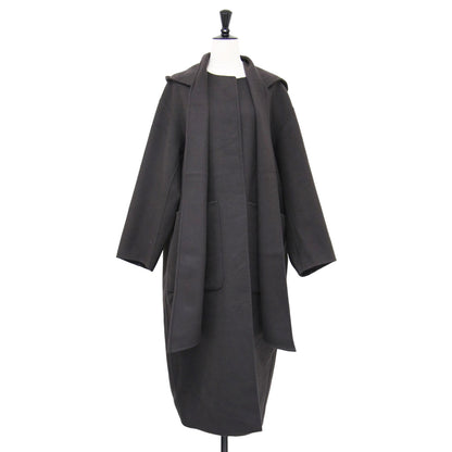 23秋冬 マンテコ フード コート / MANTECO ロング丈 ノーカラー クルーネック 2WAY リバー ウール