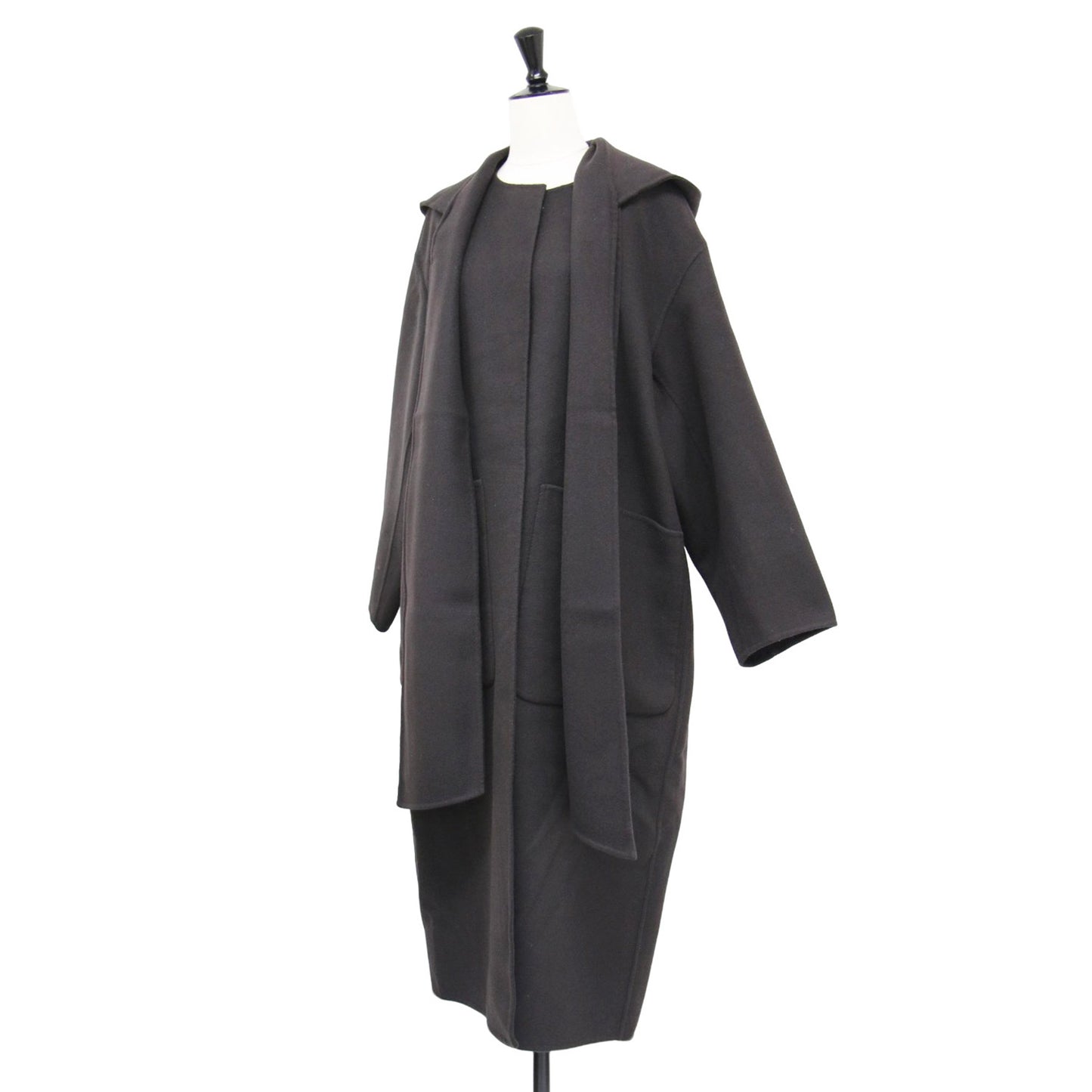 23秋冬 マンテコ フード コート / MANTECO ロング丈 ノーカラー クルーネック 2WAY リバー ウール