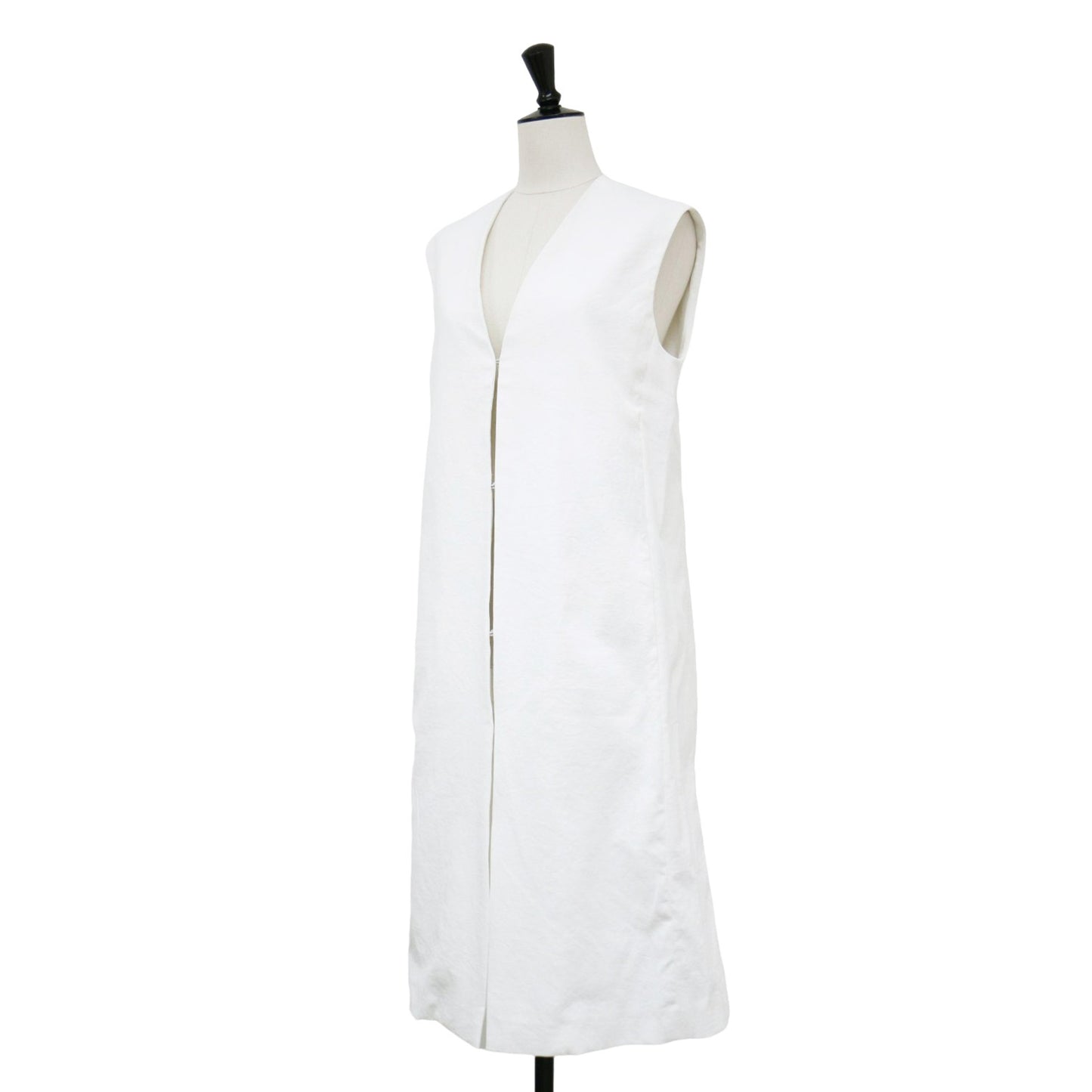 Vネック ロング ジレ / ベスト Aライン コットン リネン