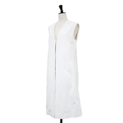 Vネック ロング ジレ / ベスト Aライン コットン リネン