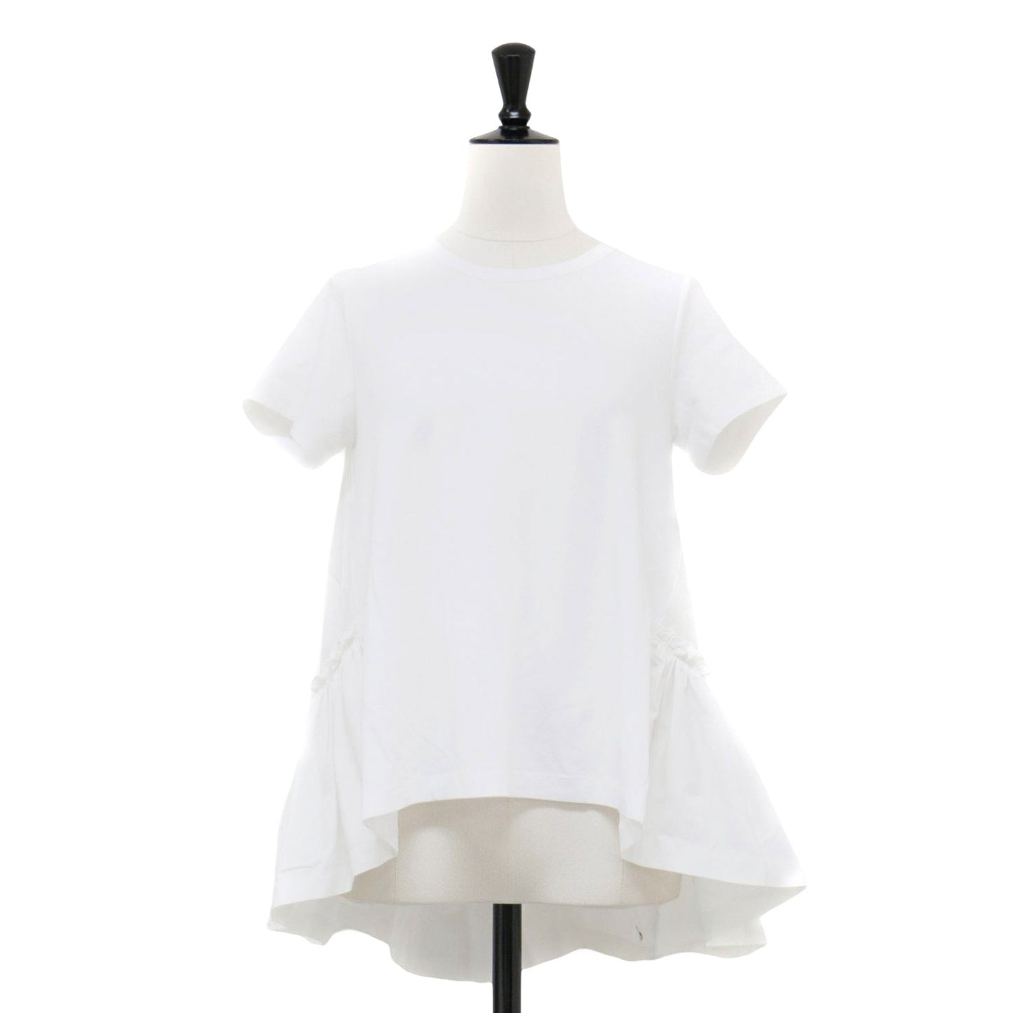 バックフレアヘム 半袖 Tシャツ / カットソー クルーネック フリル 切替 Aライン
