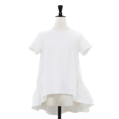 バックフレアヘム 半袖 Tシャツ / カットソー クルーネック フリル 切替 Aライン
