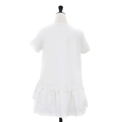 バックフレアヘム 半袖 Tシャツ / カットソー クルーネック フリル 切替 Aライン
