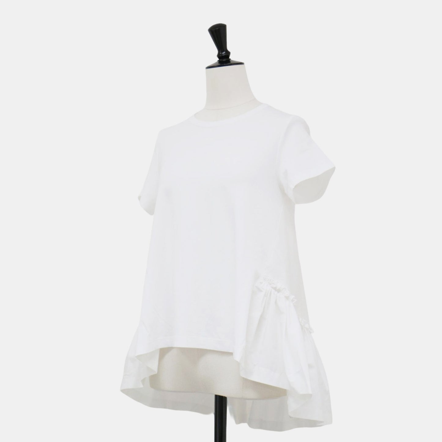 バックフレアヘム 半袖 Tシャツ / カットソー クルーネック フリル 切替 Aライン
