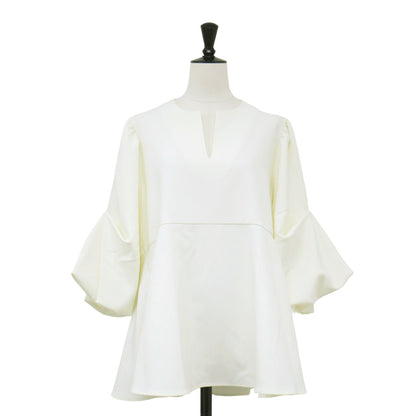 24春夏 キーネック フレア ブラウス / 半袖 バルーンスリーブ ストレッチ