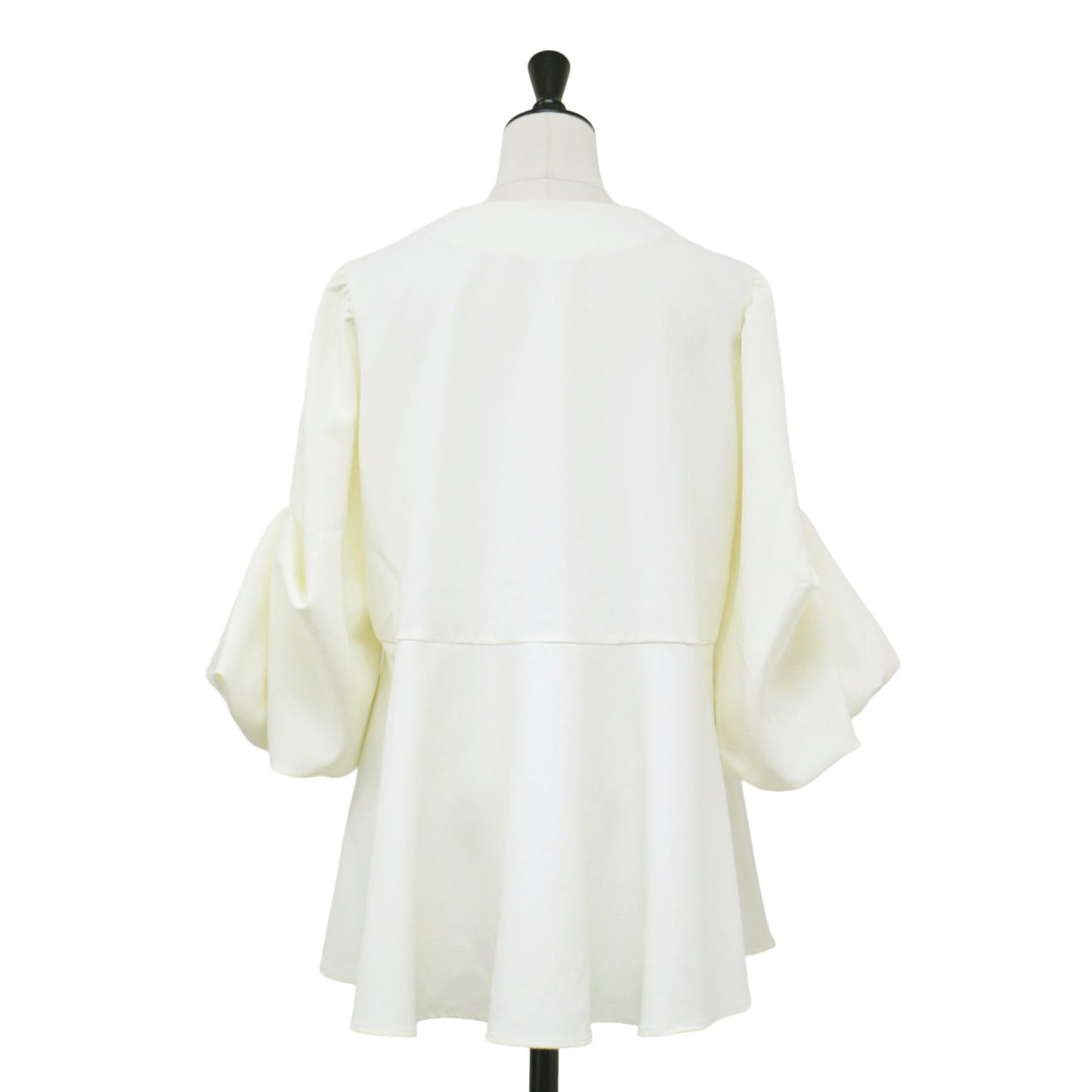 24春夏 キーネック フレア ブラウス / 半袖 バルーンスリーブ ストレッチ