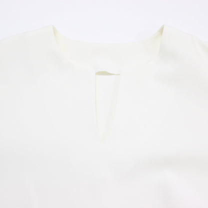 24春夏 キーネック フレア ブラウス / 半袖 バルーンスリーブ ストレッチ