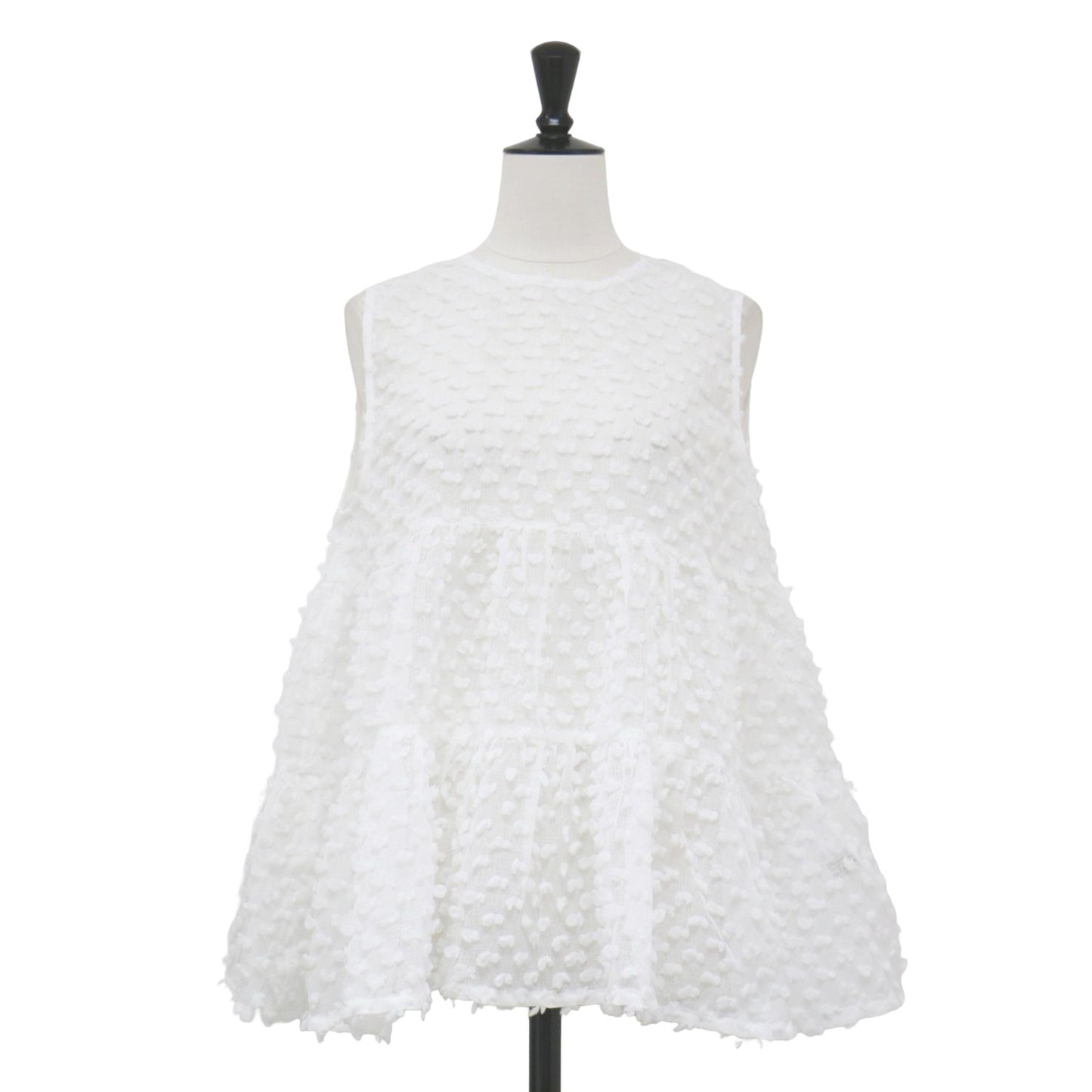 24春夏 ドット ノースリーブ ブラウス / 2WAY dot blouse フレア ティアード リボン シアー