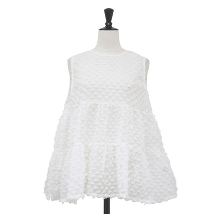 24春夏 ドット ノースリーブ ブラウス / 2WAY dot blouse フレア ティアード リボン シアー