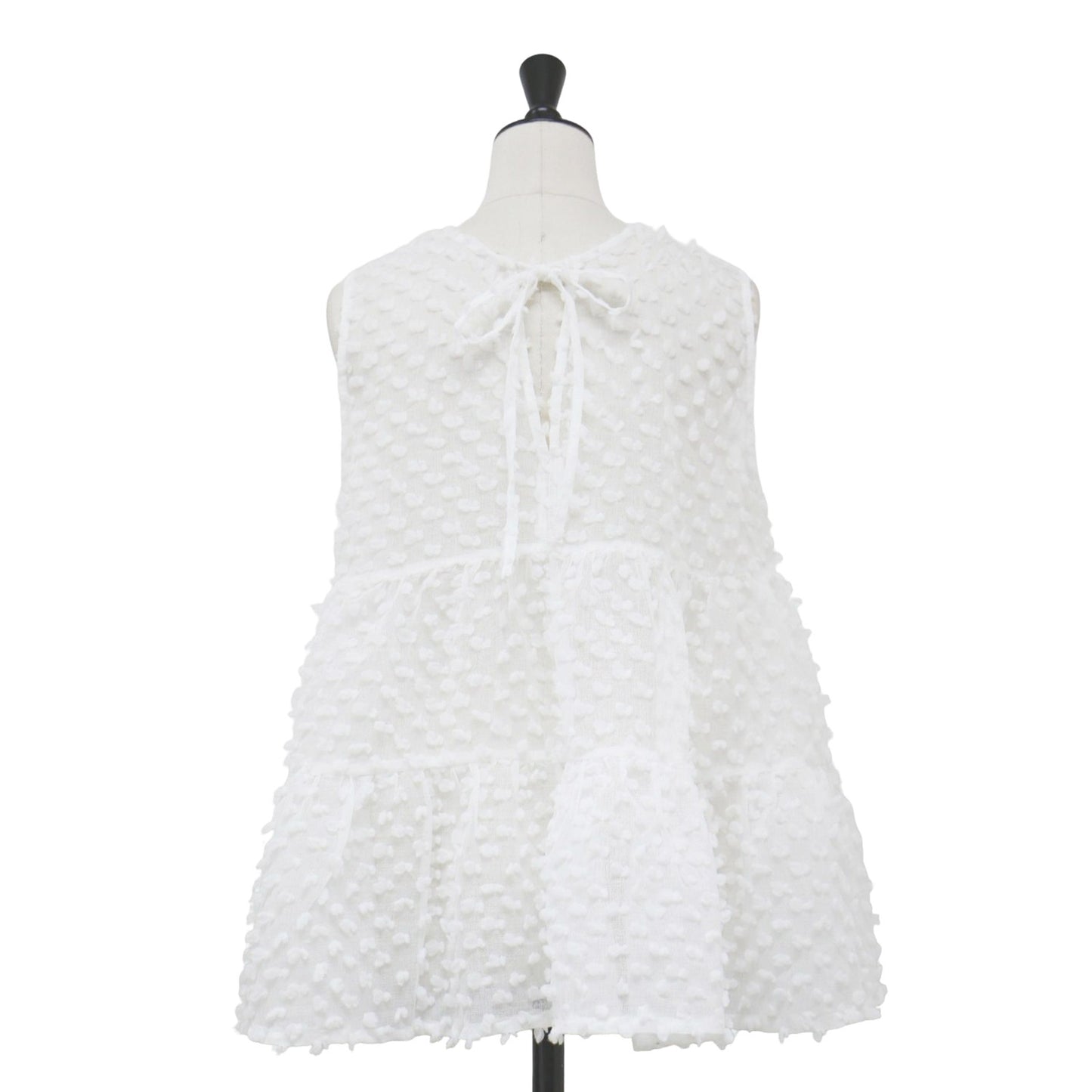 24春夏 ドット ノースリーブ ブラウス / 2WAY dot blouse フレア ティアード リボン シアー