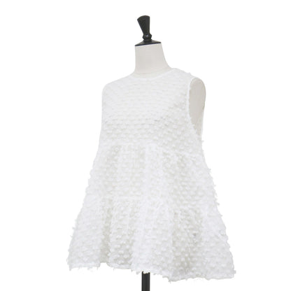 24春夏 ドット ノースリーブ ブラウス / 2WAY dot blouse フレア ティアード リボン シアー