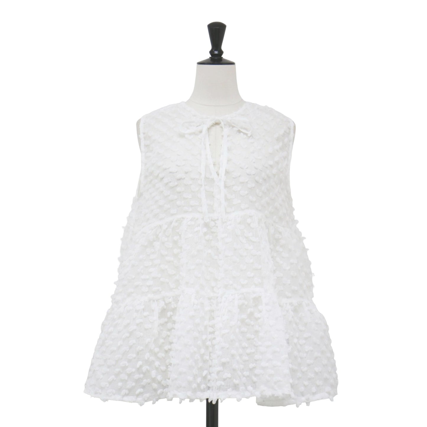 24春夏 ドット ノースリーブ ブラウス / 2WAY dot blouse フレア ティアード リボン シアー