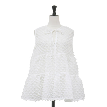 24春夏 ドット ノースリーブ ブラウス / 2WAY dot blouse フレア ティアード リボン シアー