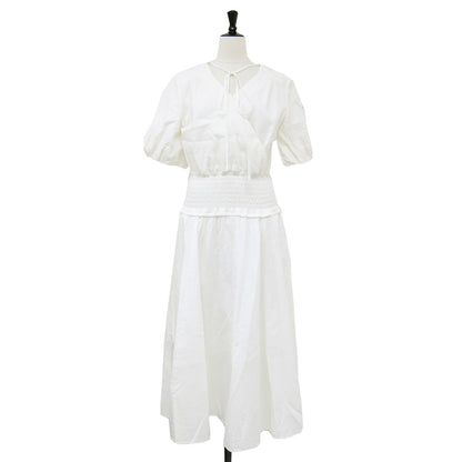 リゾート ドレス / RESORT DRESS ワンピース ロング Vネック 半袖 パフスリーブ フレア カシュクール ガーゼ コットン
